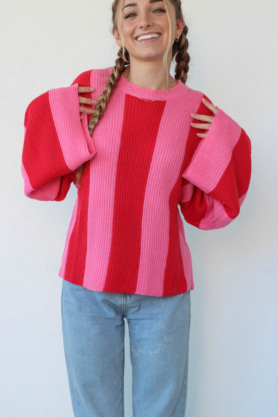 Red pink striped on sale sweater