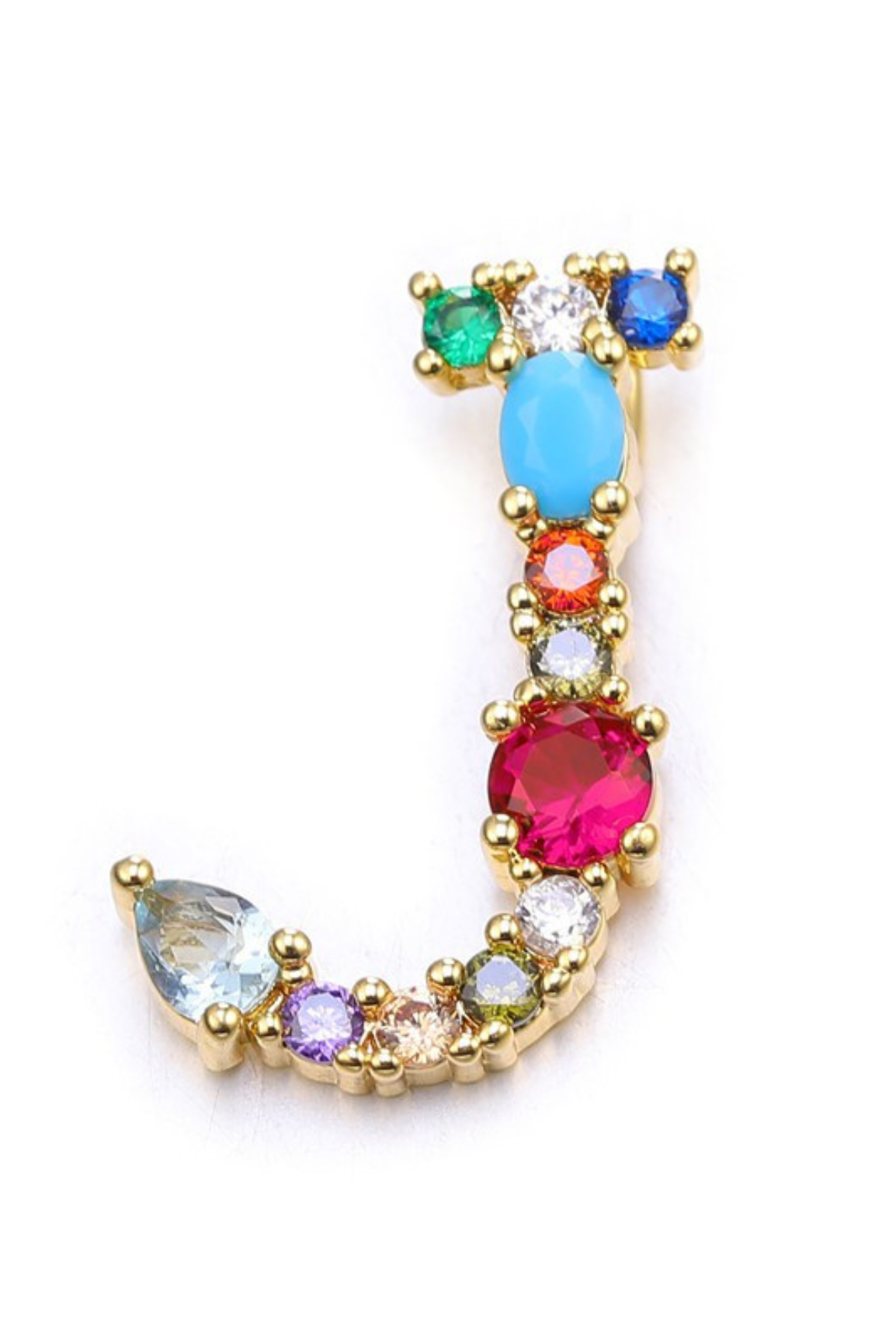 Multicolored gemstone earring on a white background