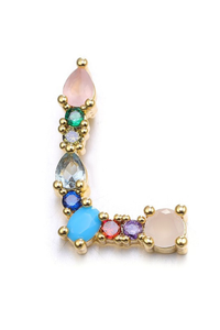Multicolored gemstone earring on a white background