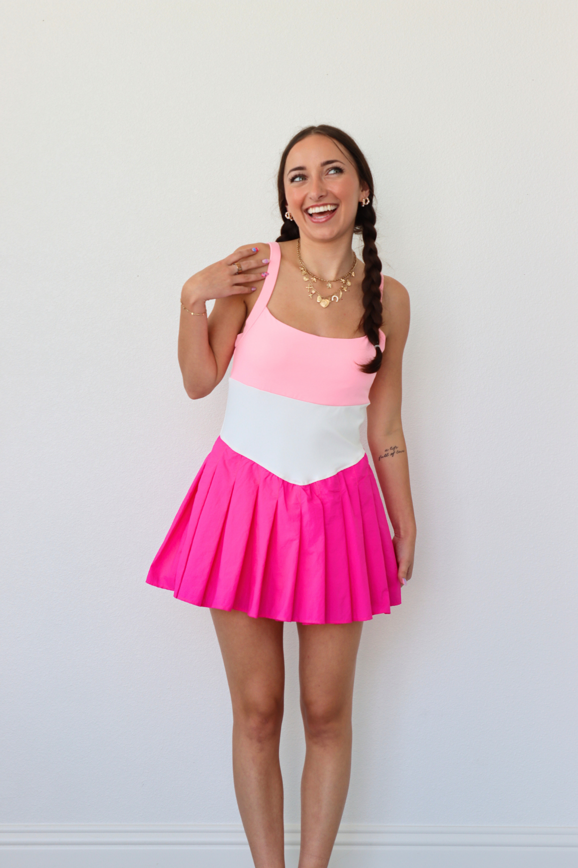 athletic dress with pleated skirt White Pleated Athletic Dress