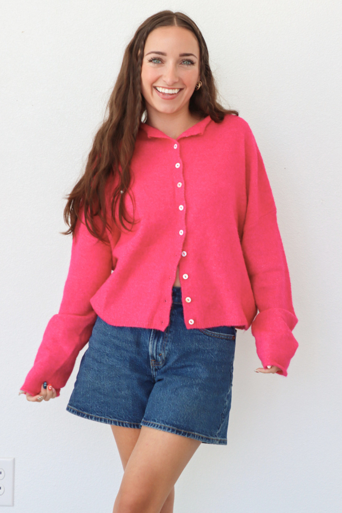 pink novel threads cardigan