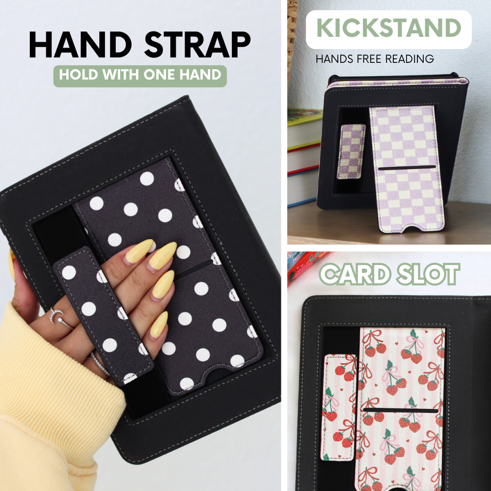 hand strap, kickstand, card slot