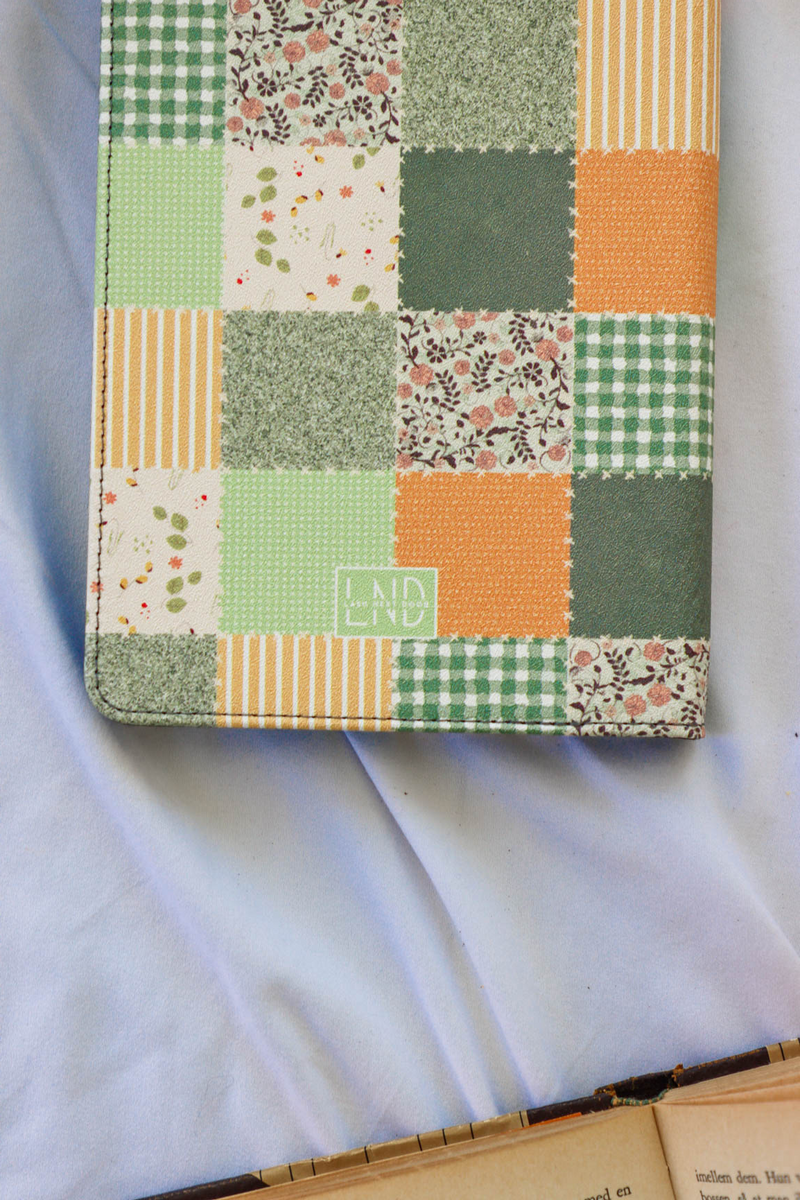 green & orange patchwork kindle case