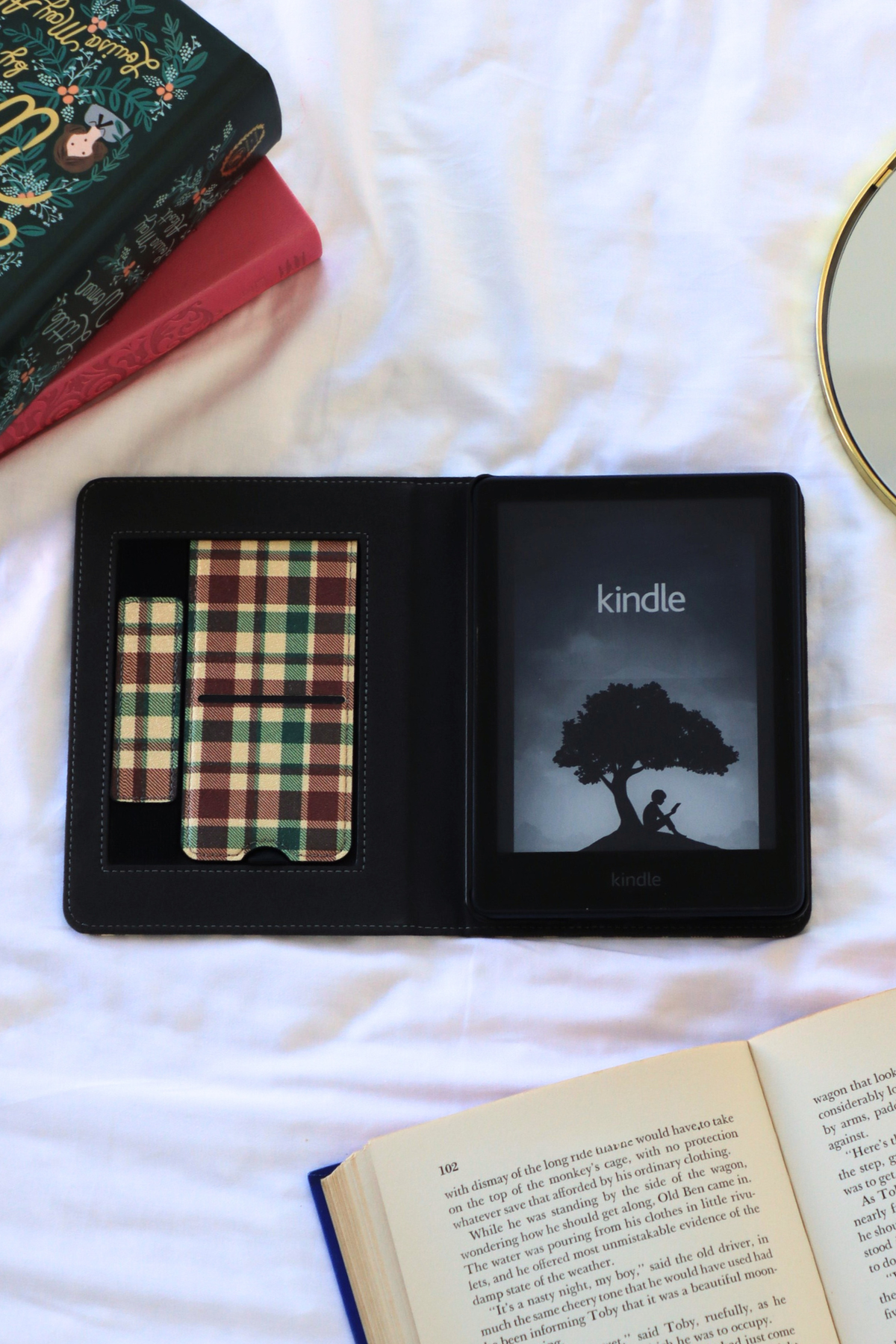 plaid tidings kindle case