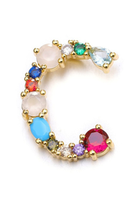 Multicolored gemstone earring on a white background