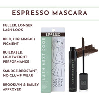 Espresso mascara with packaging and product on a white background