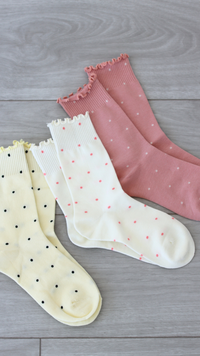 three pairs of polka dot socks 