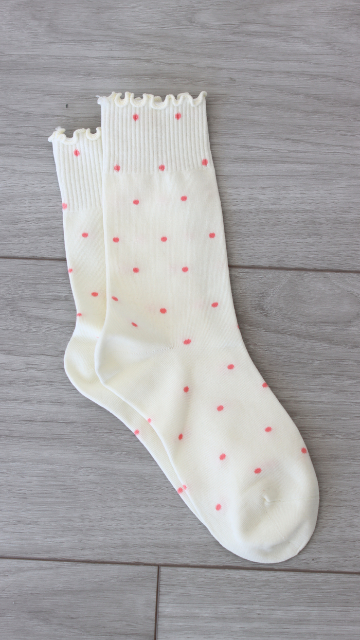 white socks with pink polka dots