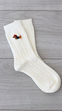 white socks with dachshund embroidery 