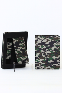 Camouflage-patterned case for a kindle on a white background