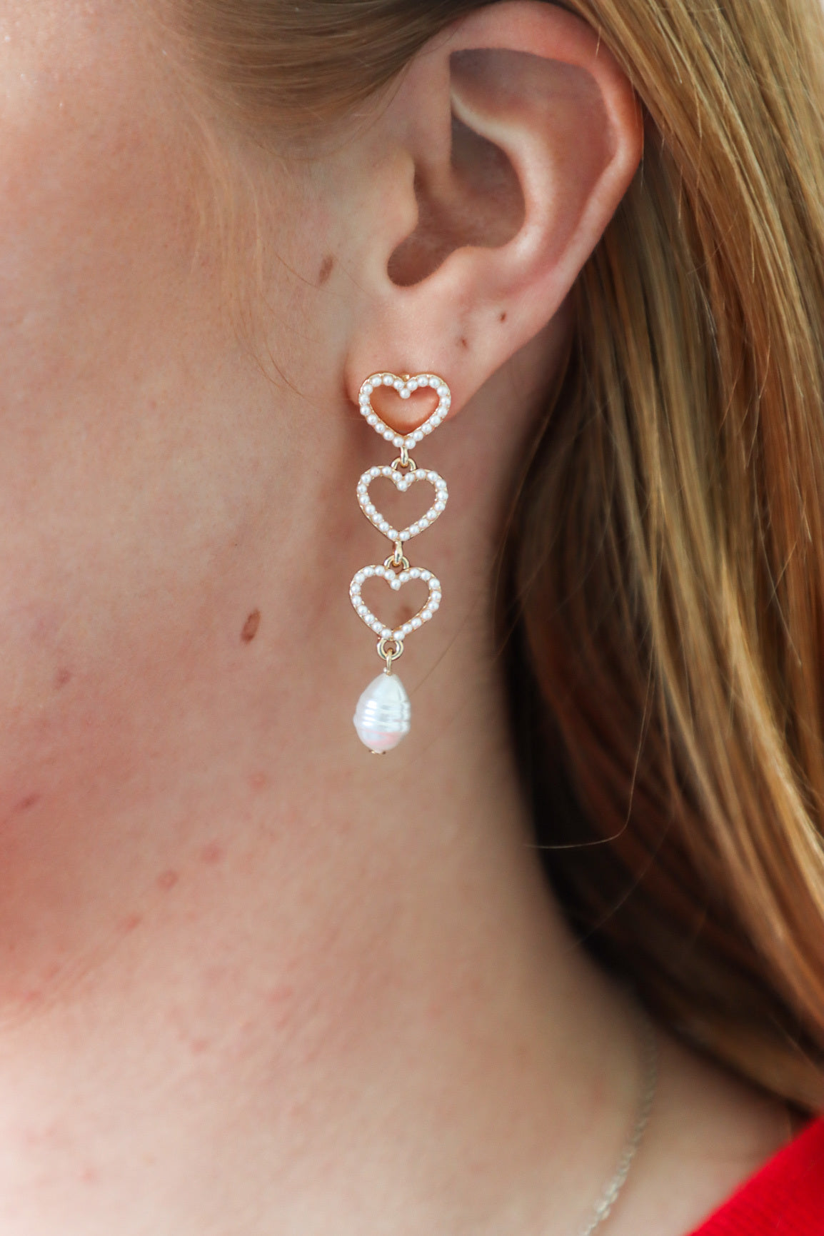 rhinestone heart earrings with pearl charm