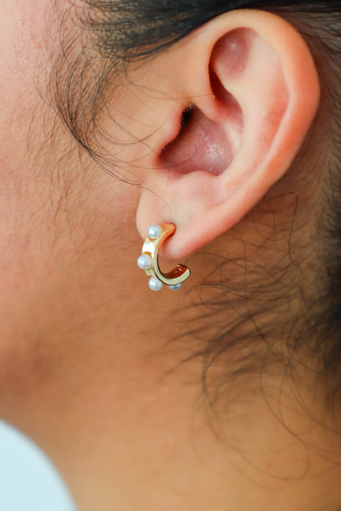 gold and pearl hoop earrings