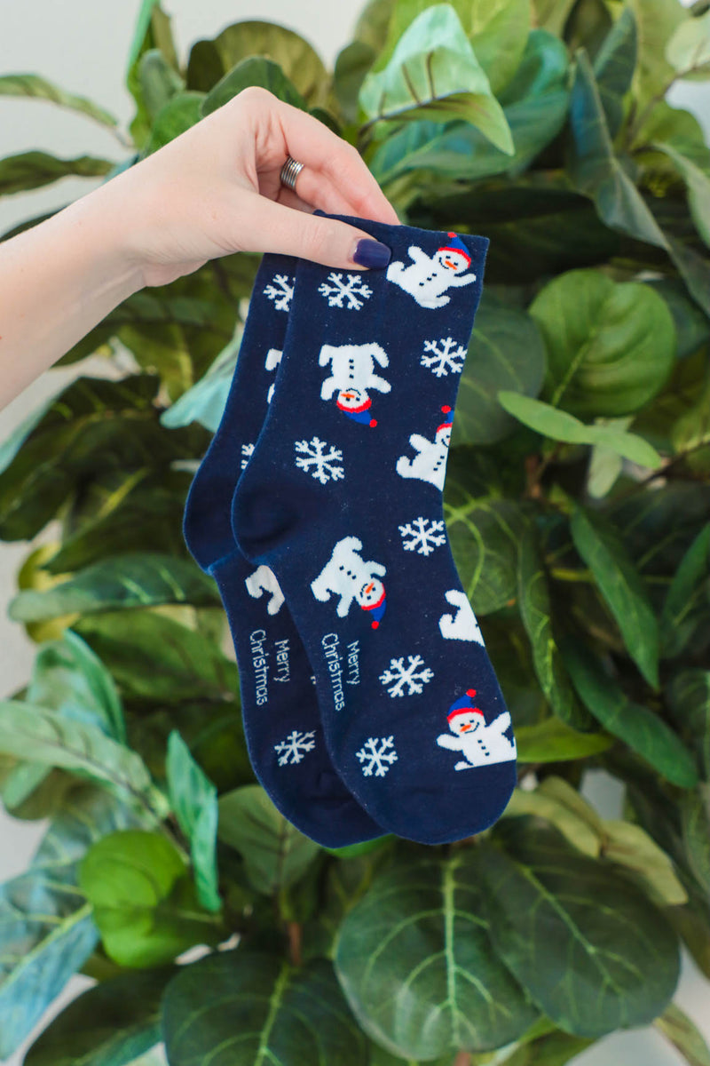 blue christmas socks with snowflake pattern