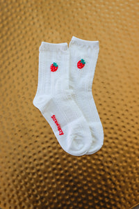 white strawberry socks