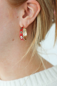 red floral hoop earrings