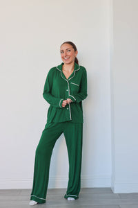 girl wearing green soft pajamas