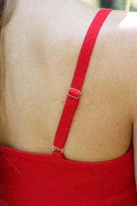 adjustable straps on red "usa" cropped tank top