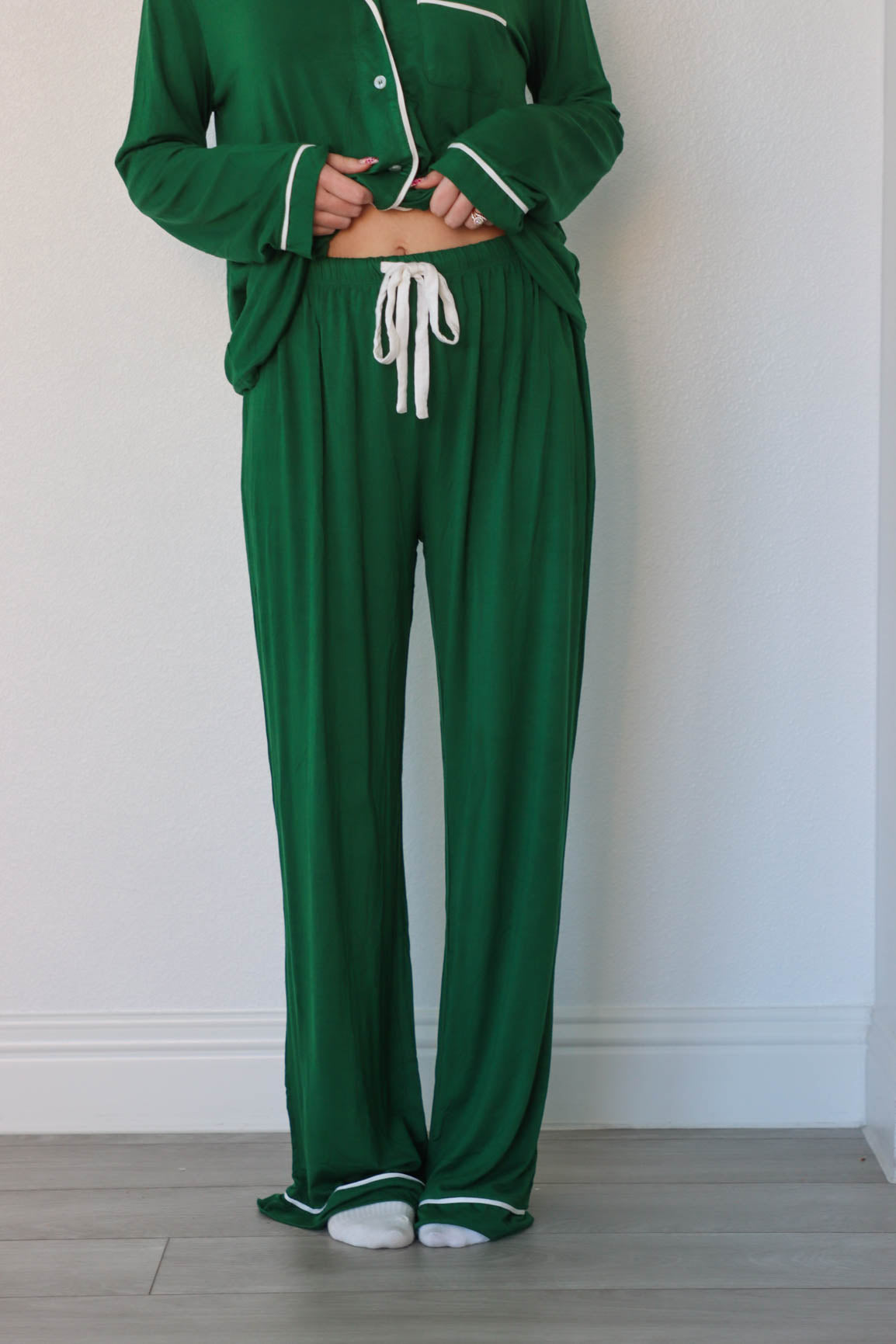 girl wearing green soft pajamas