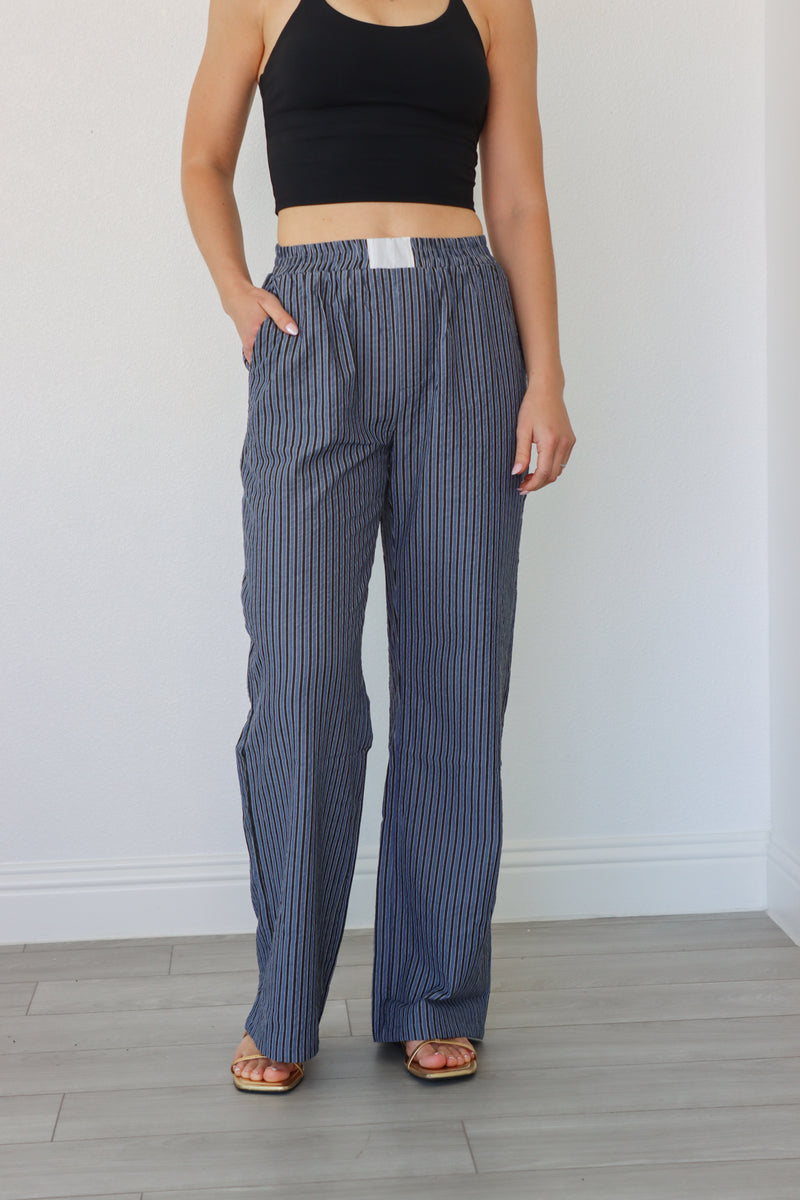 navy pinstripe loose pants