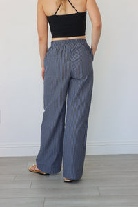 navy pinstripe loose pants