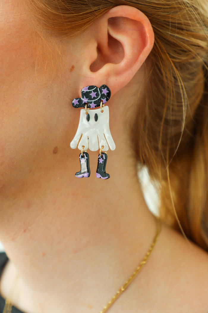 black ghost cowboy earrings