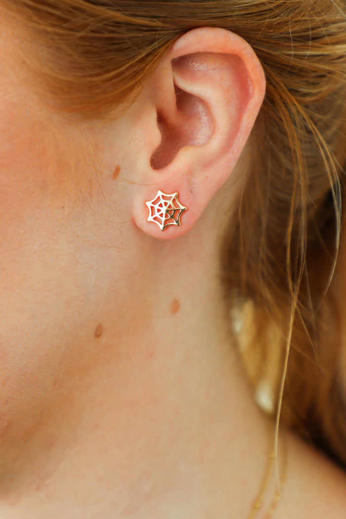 gold spiderweb stud earrings