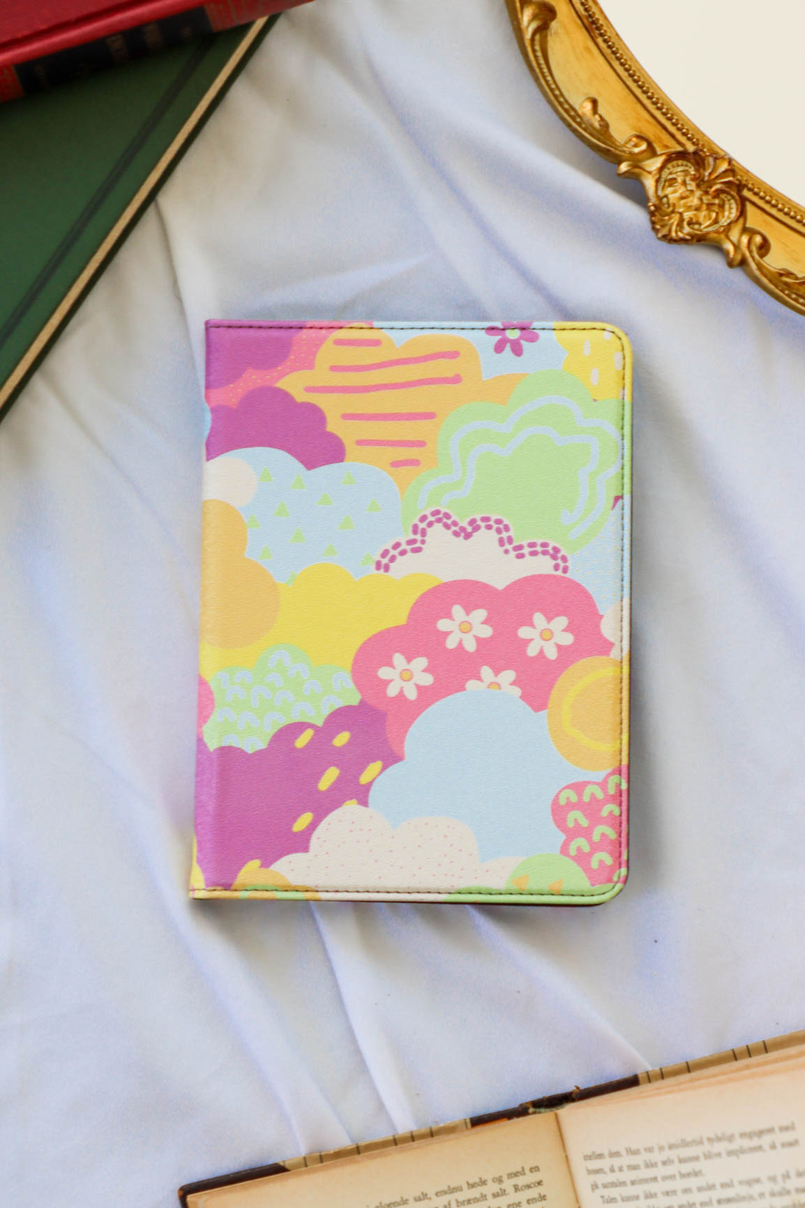 bright doodle clouds kindle case