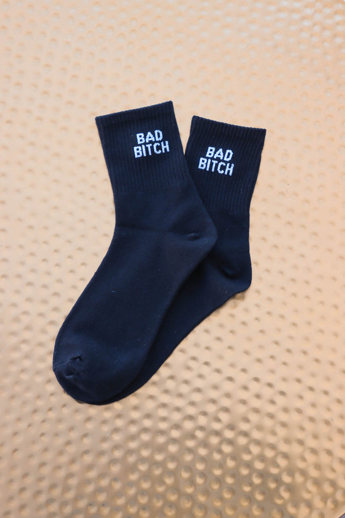 black bad bitch crew socks