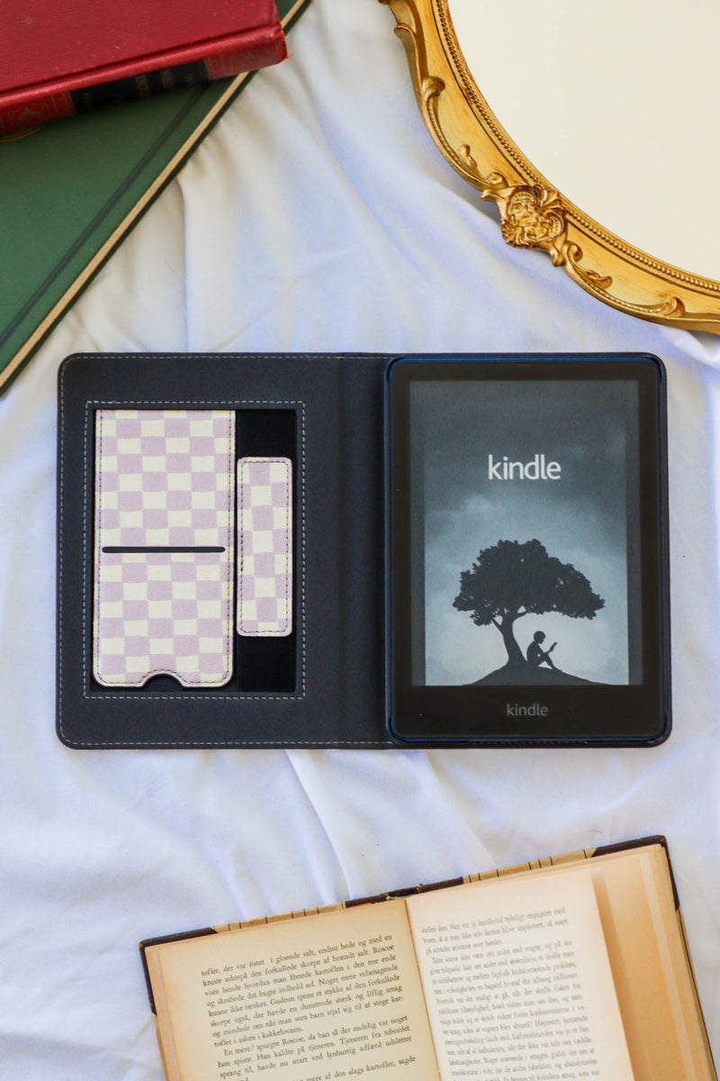 purple checker print kindle case