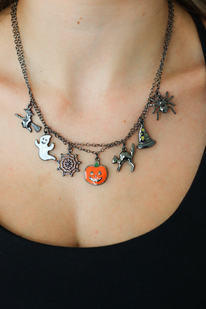 black halloween charm necklace