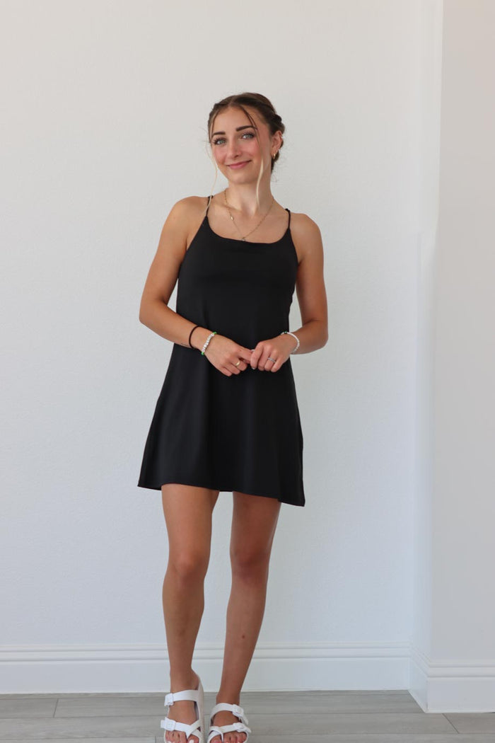 girl wearing black athletic dress