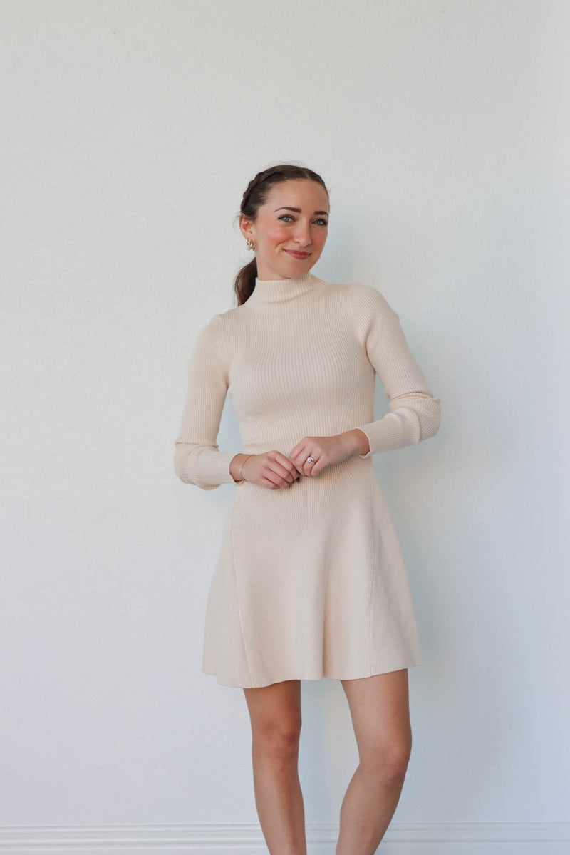 cream turtleneck ribbed dress