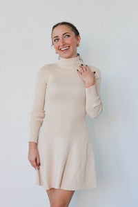 cream turtleneck ribbed dress