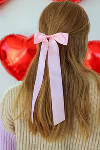 pink silk hair bow with functional clip