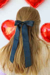 black silk hair bow with functional clip