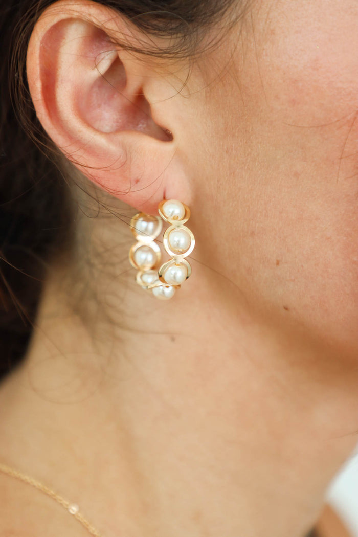 gold and pearl hoop earrings