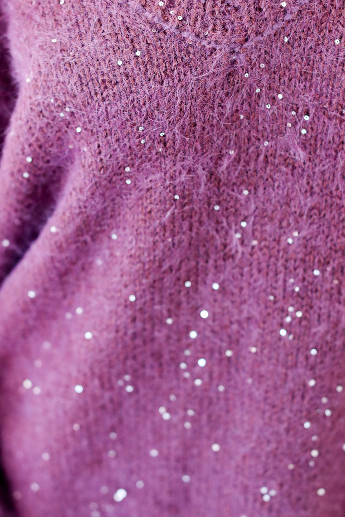 Close up of sequins of sweater