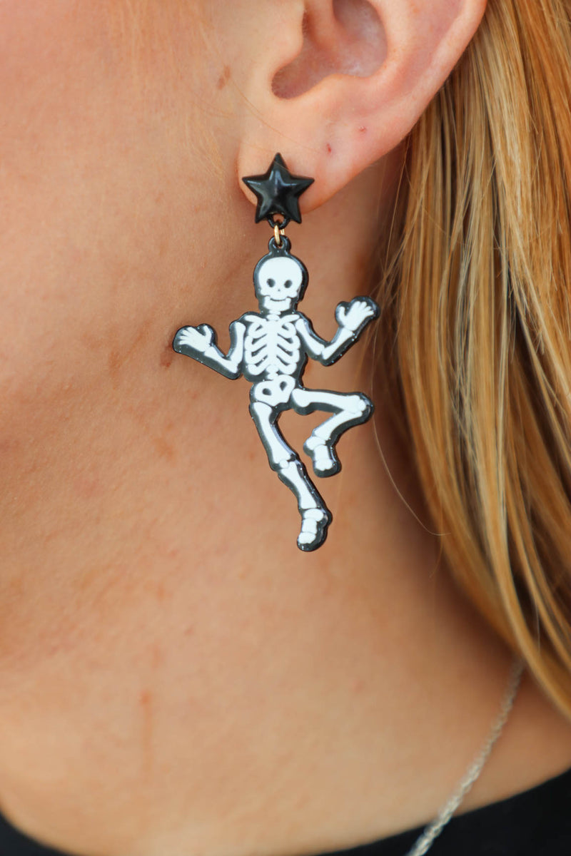 black skeleton earrings