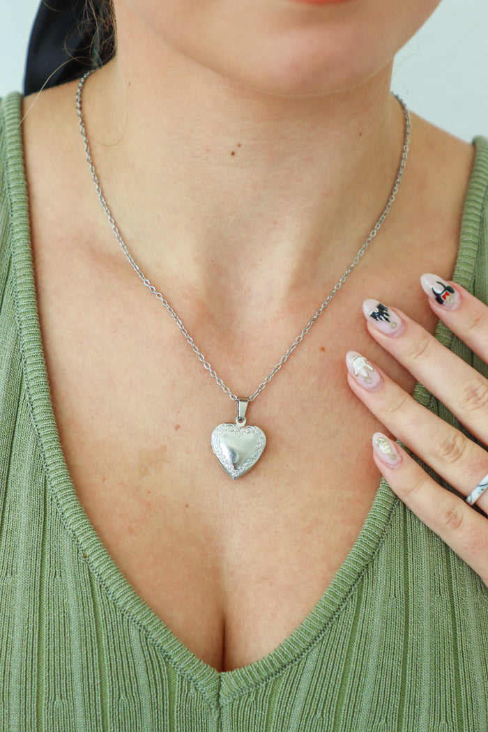silver locket heart necklace