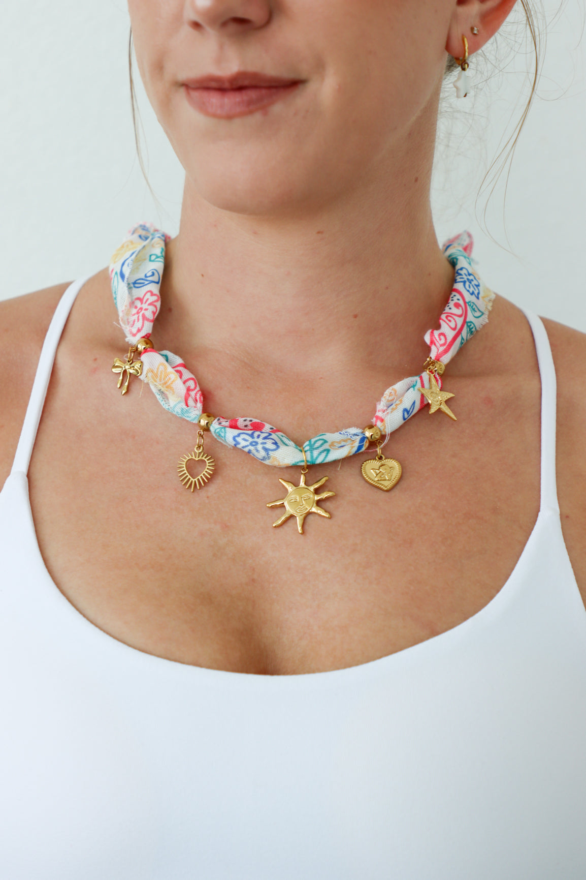 bandana necklace with gold charms