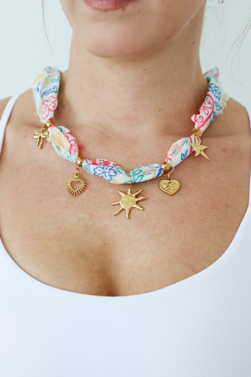 bandana necklace with gold charms