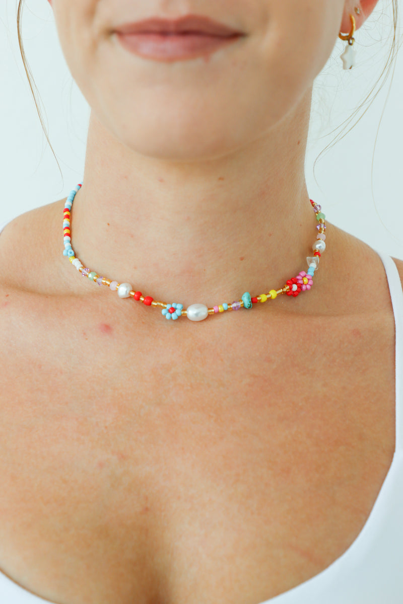 multicolor beaded floral necklace