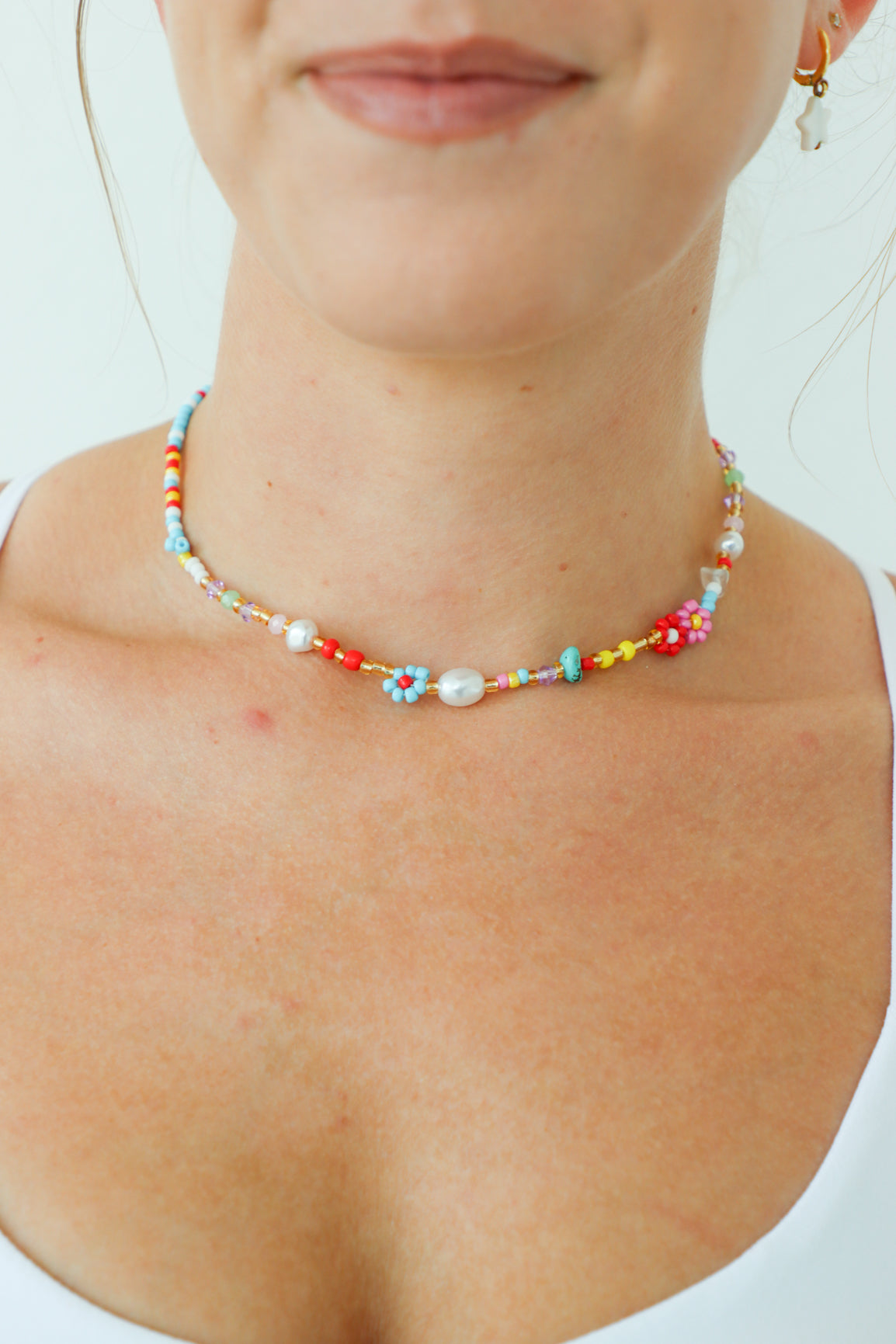 multicolor beaded floral necklace