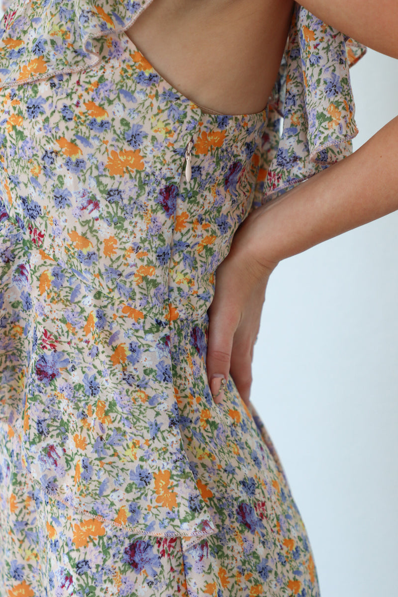 side zipper on multicolor floral long dress