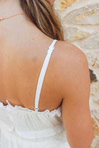adjustable straps on white long tank top maxi dress