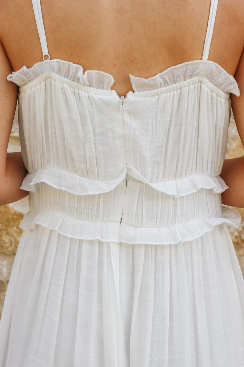 back zipper on white long tank top maxi dress