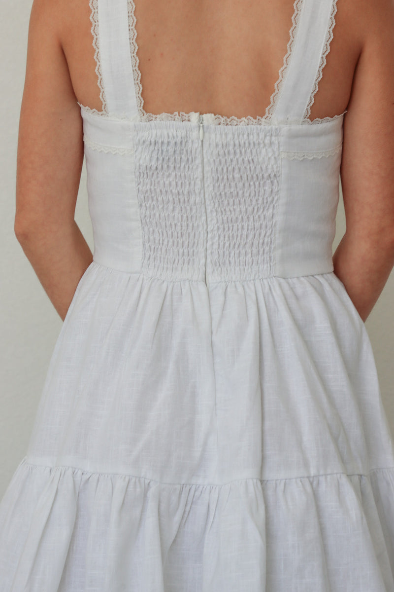 functional zipper on short white dress