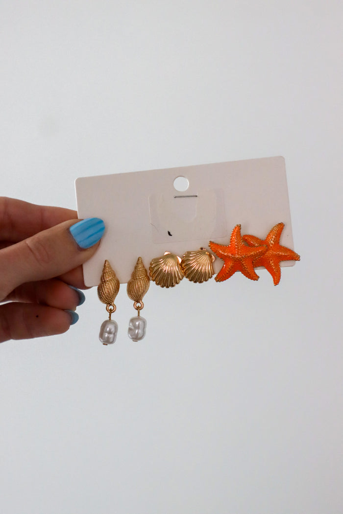 seashell dangle, seashell earring and starfish earring set
