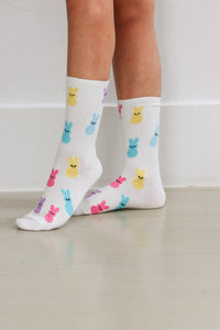 girl wearing white peeps easter socks