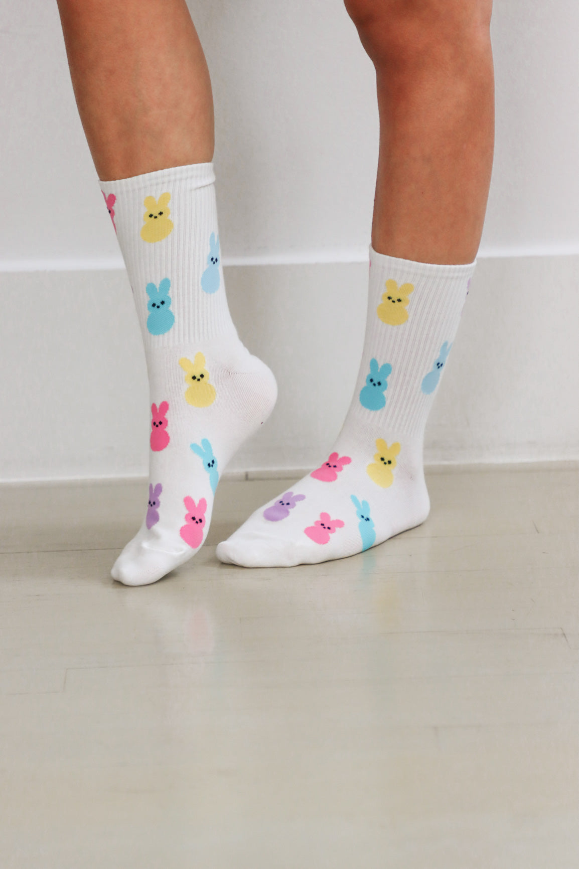 girl wearing white peeps easter socks